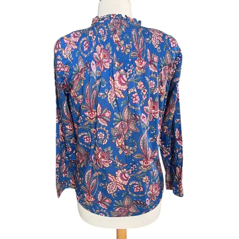 J. Crew Liberty Popover Blouse Top Floral Ruffle Preppy Boho Cotton Casual 2
